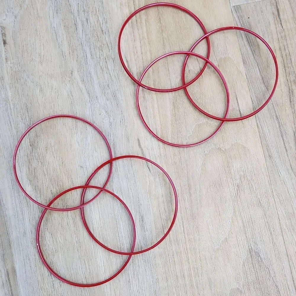 💜Sparkly Red & Silver Sparkly Stackable Metal Bangle Bracelet Set - Picture 2 of 6